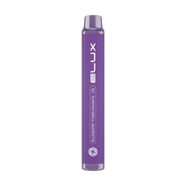 Elux Blueberry Pomegranate Legend Mini 2 disposable vape device, featuring sweet and tangy flavors, 600 puffs, and a built-in battery.