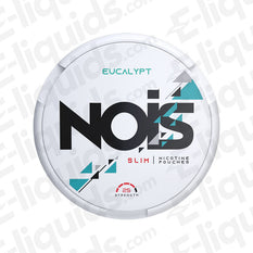 Eucalypt nicotine pouches by Nois with 25mg nicotine, offering intense eucalyptus flavor in a slim design.