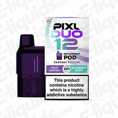 Fantasy Edition PIXL Duo 12 Prefilled Pod, 2-in-1 Fruit Fantasy and Blueberry Burst, 20mg nicotine.