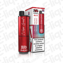 IVG 2400 4-in-1 Rechargeable Pod Kit in Fizzy Cherry flavor packaging, highlighting 20mg nic salt e-liquid and USB C charging feature.