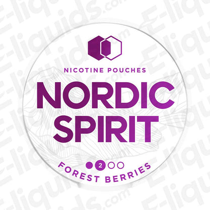 Nordic Spirit Forest Berries nicotine pouches packaging, featuring bold purple design and flavor indication.