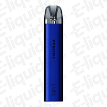 FreeMax EVOX Vape Pod Kit in sleek blue design, featuring draw-activated mechanism and adjustable airflow.