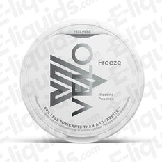 Freeze Nicotine Pouch by VELO in a round container, offering menthol flavor and various nicotine strengths.