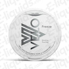 VELO Freeze Nicotine Pouch packaging featuring menthol flavor and 99% less toxins than a cigarette.