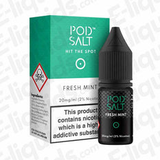 Fresh Mint Nic Salt E-liquid by Pod Salt, 10ml bottle, perfect for mint lovers seeking a refreshing vape experience.