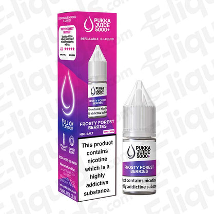 Frosty Forest Berries 5000+ Nic Salt E-liquid by Pukka Juice in 10ml bottle with vibrant packaging.