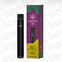 Darwin CBD 300mg Fruit Punch Prefilled Pod Kit with tropical Mixed Fruit flavour in purple and yellow packaging.