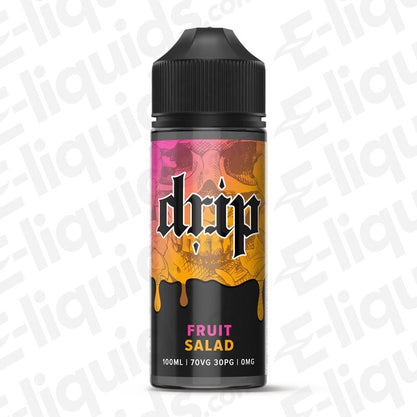 Fruit Salad Shortfill E-liquid by Drip in 100ml bottle, featuring colorful label and 0mg nicotine level.