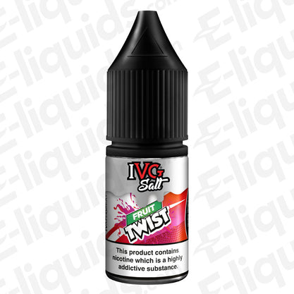 IVG Fruit Twist Nic Salt E-liquid bottle with blended fruit flavors, including peaches, mangoes, pineapple, and passionfruit.