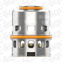 Geekvape M Replacement Vape Coil for Z Max Tank, shown in silver with orange seals. Ideal for high power use and rich vapor production.