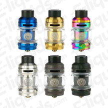 GeekVape Zeus Sub Ohm Vape Tank in various colors with top-filling design and dual top adjustable airflow.
