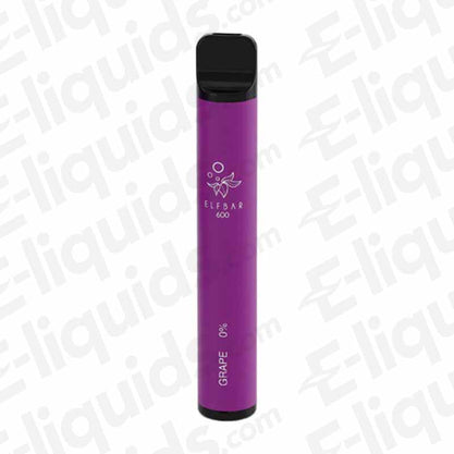 Grape Disposable Vape Device 0mg by Elf Bar, featuring a sleek purple design and no nicotine.