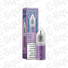 Grape Berry Burst Nic Salt E-liquid by Pod Salt Nexus with box packaging. 10ml bottle, 20mg/ml nicotine.