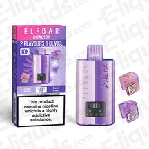 Elf Bar Dual 10K Disposable Vape Kit with two flavours, featuring a sleek design and refillable pods.