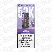 Pyne Pod Click 50K Grape Edition Prefilled Pod Kit with bold grape flavours in purple packaging.
