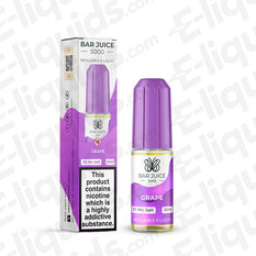 Bar Juice 5000 Grape Nic Salt E-liquid 10ml bottle with purple cap and box packaging, featuring 2% nicotine.
