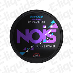 NOIS Extreme Grape Nicotine Pouches can with 27 pouches, 50mg nicotine strength and vibrant packaging.