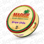 Grape Soda Nicotine Pouches by MAGGIE with a 60mg label on a colorful tin.