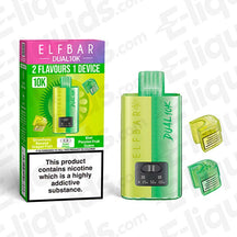 Elf Bar Dual 10K Disposable Vape Kit featuring two flavours and 10,000 puffs in a compact design.