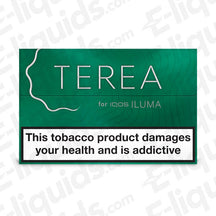 TEREA Heated Tobacco Sticks for IQOS ILUMA packaging, warning about health risks and nicotine addiction.