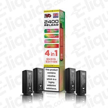 IVG 2400 Guava Edition Prefilled Pods, 4-in-1, 2400 puffs, 20mg, box of 4, UK brand e-liquid with nicotine warning