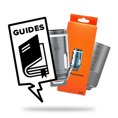 Guide book illustration with vape coil boxes, including coil product packaging.