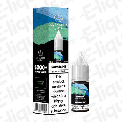 Gum Mint 5000+ Nic Salt E-liquid by Al Fakher in a 10ml bottle, featuring bubble gum and mint flavor with 20mg nicotine.
