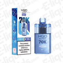HQD Glow Air 70K Blueberry Raspberry & Blueberry Sour Raspberry Prefilled Pod Kit: A double-berry 70,000-puff kit in a Deep Blue finish, featuring both sweet and zingy raspberry.