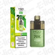 HQD Glow Air 70K Fresh Mint & Lemon Lime Prefilled Pod Kit: A crisp, zesty dual-flavour kit in a Bright Green finish, featuring refreshing mint and sharp citrus.