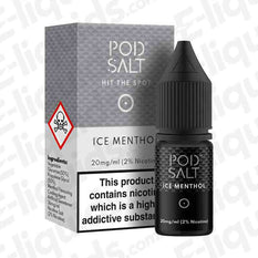 Ice Menthol Nic Salt E-liquid by Pod Salt in a 10ml bottle with 20mg nicotine, ideal for pod kits and menthol lovers.