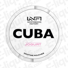 CUBA Jogurt nicotine pouches can featuring creamy yogurt and berry flavors for fresh nicotine enjoyment.