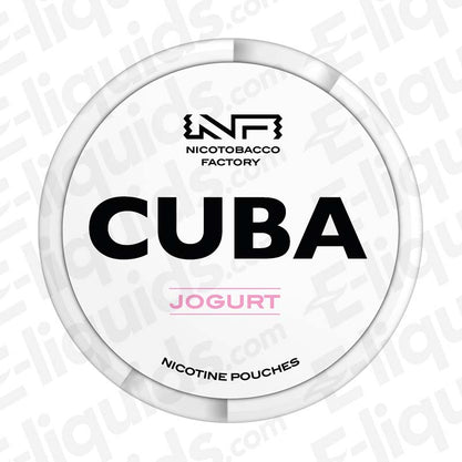 CUBA Jogurt nicotine pouches can featuring creamy yogurt and berry flavors for fresh nicotine enjoyment.