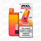 PIXL 8000 Prefilled Pod Vape Kit in Juicy Peach flavor, sleek design with nicotine warning, offering up to 8000 puffs.