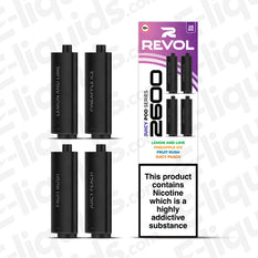 Juicy 4-in-1 Series Revol 2600 Prefilled Pods - Lemon & Lime, Pineapple Ice, Fruit Rush, Juicy Peach flavors, 20mg Nic Salts.