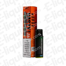 Kiwi Passionfruit Guava Nasty Pod PX2 vape pods in packaging, showcasing tropical flavor blend and nicotine warning.