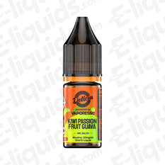 Kiwi Passion Fruit Guava Deliciu 2 Nic Salt E-liquid by Vaporesso in a 10ml bottle.