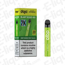 Vaporesso Dojo Blast 2000 Go Vape Pod Kit in Kiwi Passion Fruit Guava flavor, offering 2000 puffs and 20 mg/ml nicotine.