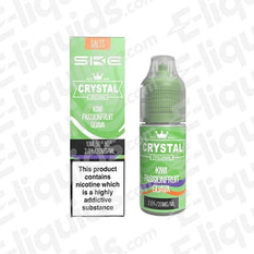 Kiwi Passionfruit Guava Nic Salt by Crystal Clear Bar Salts in packaging and dropper bottle for vaping.