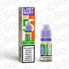 Lost Mary Nic Salt Vape Juice Kiwi Passionfruit Guava in 5mg strength with 10ml bottle for pod and starter kits, available in 21 flavors.