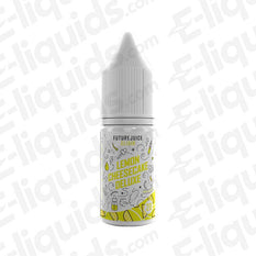 Lemon Cheesecake Deluxe Nic Salt E-liquid by Future Juice 20mg bottle with bright lemon and cheesecake design.