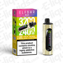 Elf Bar 4-in-1 Refillable Pod Kit with 3200 puffs, featuring lemon and lemonade flavors, eco-friendly design.