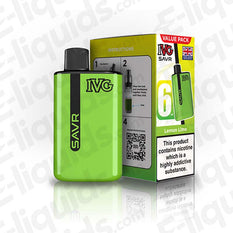 IVG SAVR Legal Big Puff Prefilled Pod Kit in green color, includes lemon lime flavor and user instructions.