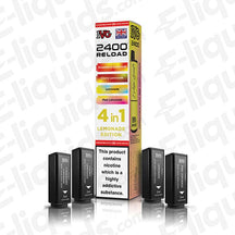 IVG 2400 4-in-1 Lemonade Edition Prefilled Pod, 2400 Puffs, 20mg, 2ml, featuring 4x mesh coil in assorted lemonade flavors.