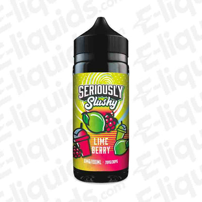 Bottle of Lime Berry Seriously Slushy Shortfill E-liquid by Doozy Vape Co with lime and berry flavors, 100ml size, 70VG/30PG.