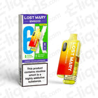 Lost Mary BM6000 Cherry Peach Lemonade pod kit, vibrant design, box and device, offering 6000 puffs, UK compliant vaping product.