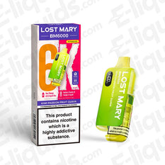 Lost Mary BM6000 Compliant Prefilled Pod Kit in Kiwi Passion Fruit Guava flavor, offering up to 6000 puffs. Safe, sleek design.