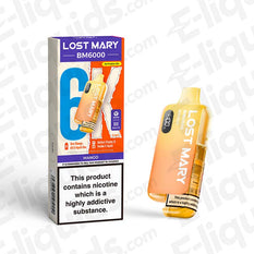 Lost Mary BM6000 Prefilled Pod Kit in Mango Flavor, offering up to 6000 puffs, compliant with UK vaping regulations.