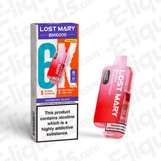 Lost Mary BM6000 Prefilled Pod Kit in Raspberry Peach flavor, up to 6000 puffs, compliant with UK vaping laws for safe use.
