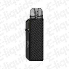 Lost Vape Thelema Elite 40 Pod Kit featuring a sleek carbon fiber design and compact size for easy portability.