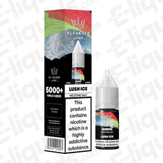 Lush Ice 5000+ Nic Salt E-liquid by Al Fakher, featuring watermelon and menthol flavors in a 10ml bottle.